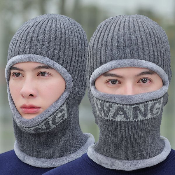 Winter Men's One-Piece Woolen Plus Veet Thickened Warm Pullover Riding Ear Protection Windproof Knitted Hat-image