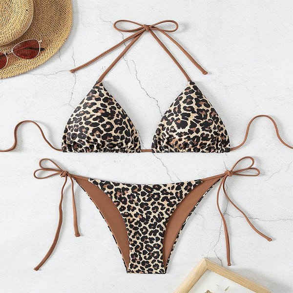 Women’S Clothing Bikini Swimwear New Leopard Print Lace Up Sexy Swimsuit Female Bikini-image