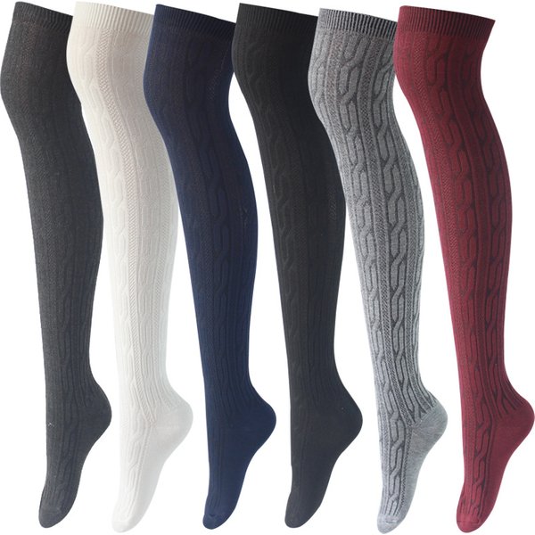 Knitted Cable Thigh-High Women's Long Leg Over-the-Knee High Socks