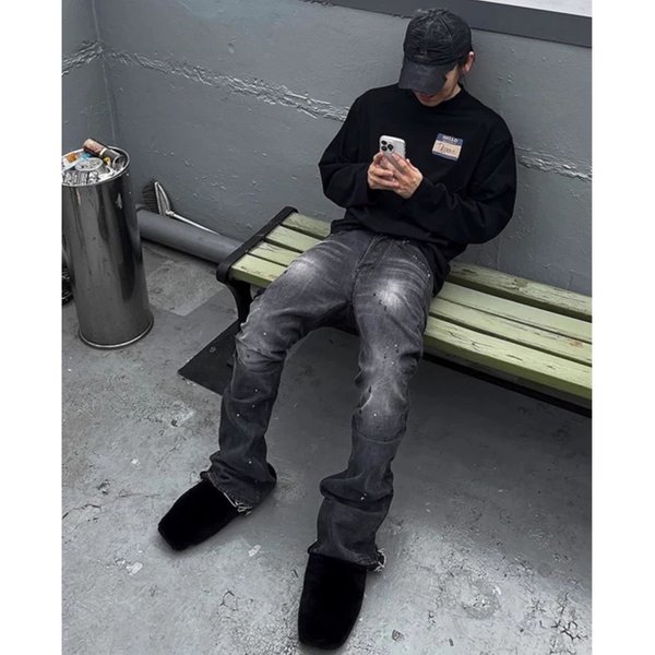 Men's Clothing Far Archive Vintage Machete Old Flared Washed Ink Splashed Edge Damaged Whisker Jeans-image