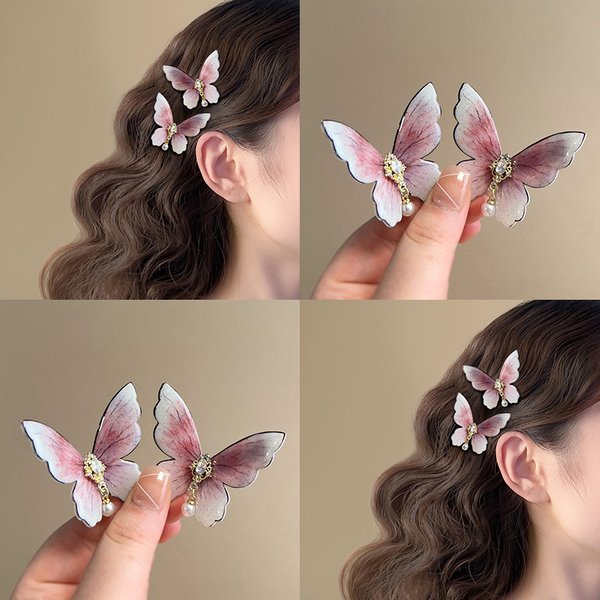Unisex Jewelry Fashion Pink Diamond Pearl Butterfly Duckbill Clip Sweet Fashion Bangs Side Hairpin Girly Heart Hair Accessories-image