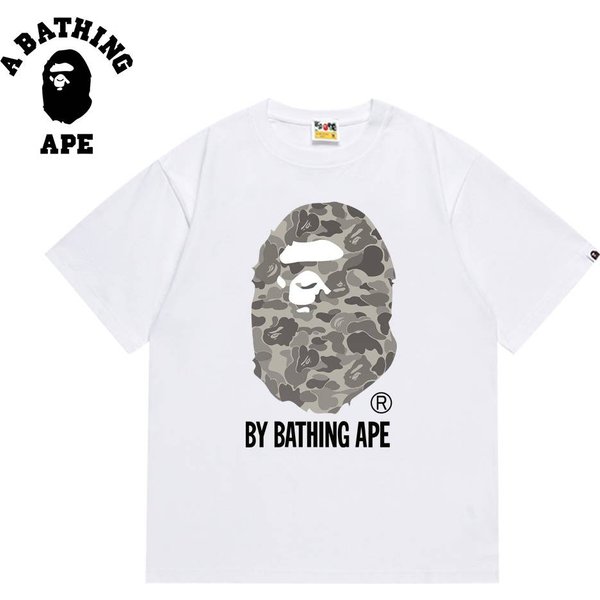 A BATHING APE BAPE-Military Green CamouflageMen's Short Sleeved T-shirt With Letter Printed Pattern