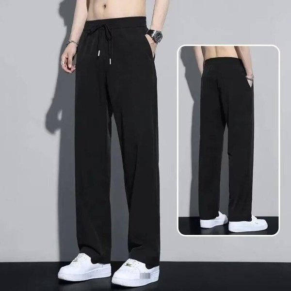 Korean Style Men's Casual Pants - Loose Fit Retro Wide Leg Trousers, Trendy Streetwear & Sporty Comfort-image