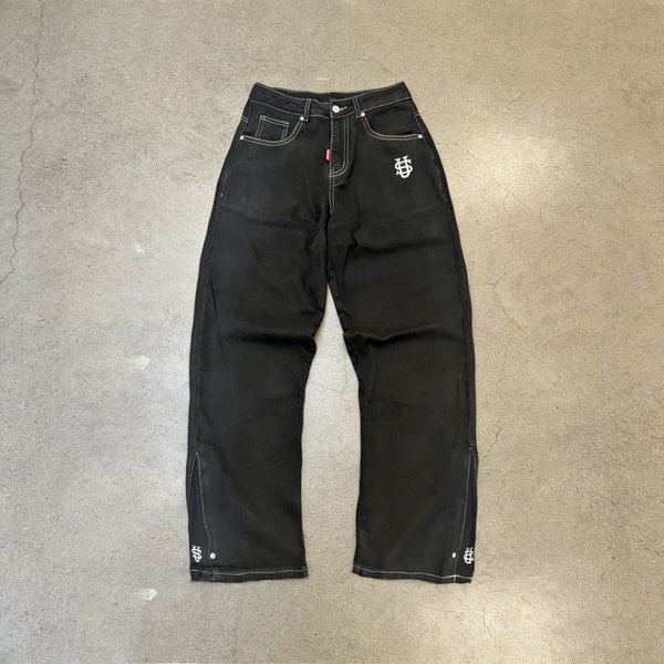 Men's Vintage Washed Embroidered Straight Leg Jeans - Retro Denim Pants With Artistic Stitching