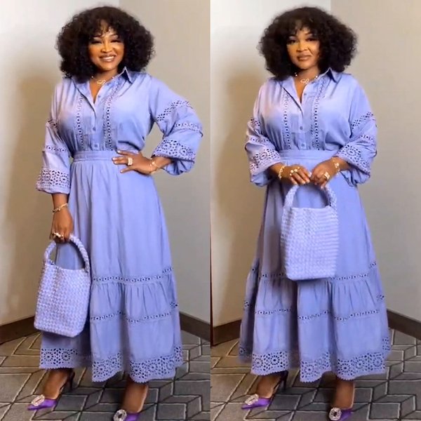Vintage-Inspired Plus Size Lace Trim Blouse And Flared Skirt Set Romantic Puff Sleeve Bohemian Casual Outfit With Geometric Embroidery-image