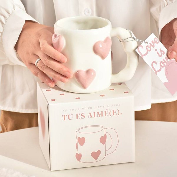 Peach Heart Ceramic Cup High Value Pink Girl Heart Mug Couple Water Cup Home Coffee Cup-image