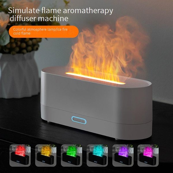 7-Color LED Flame Aroma Diffuser & Humidifier With USB, Quiet Operation, Auto Shut-Off, 8H Timer For Home, Office, Spa