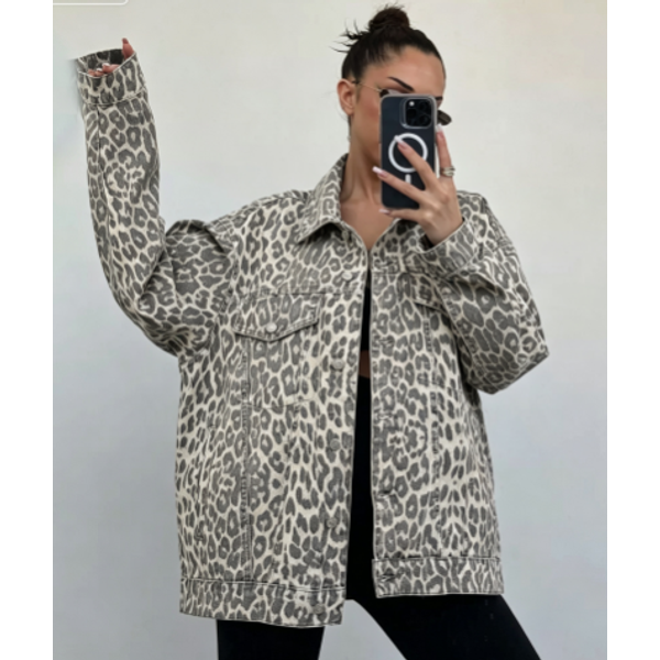 Women's Clothing Vintage American Retro Leopard Print Denim Jacket - Oversized Loose Fit Fashion Coat For Women & Men