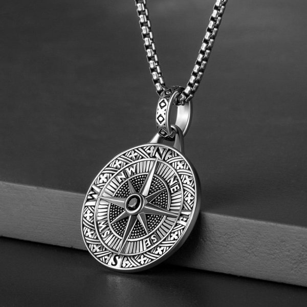 Fashion Compass Compass Pendant Necklace Men's Simple Versatile Jewelry-image