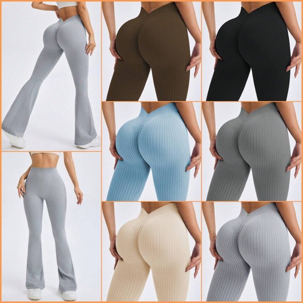 Women's Clothing 6 Colors Seamless V Waist Threaded Flared Pants Yoga Pants Wide Leg Pants Fitness Pants Sports Trousers Female Leggings-image
