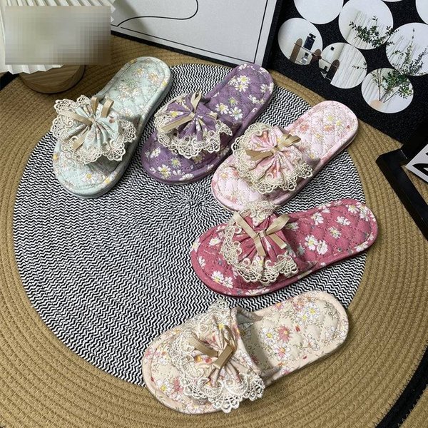 Couple Fabric Slippers Soft Sole Quiet Floor Slippers For Women Bow Tie Home Decor Bedroom Slippers Suitable For All Seasons