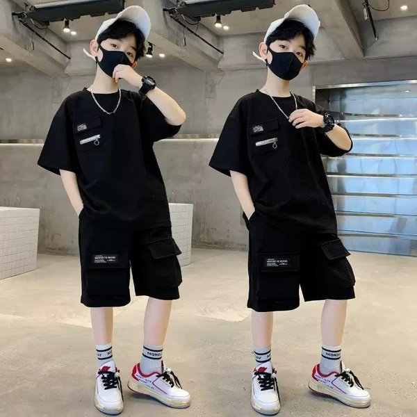 Mother & Kids Summer Boys' Suit Set Sporty Style Thin Cool Trendy For Medium And Large Children For Formal & Casual-image