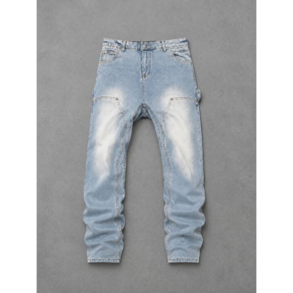2026 Men's Clothing High Street Jeans, Washed And Distressed Light Blue, Logging Workwear Style, Men's Street Vintage Casual Pants