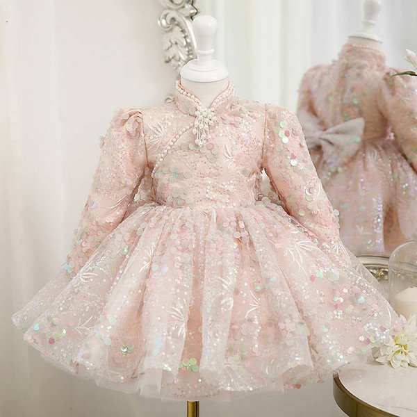 Elegant Princess Dress For Girls - Long Sleeve Ball Gown With Puffy Skirt For Recitals, Performances & Special Occasions (Pink, 80-150Cm)-image