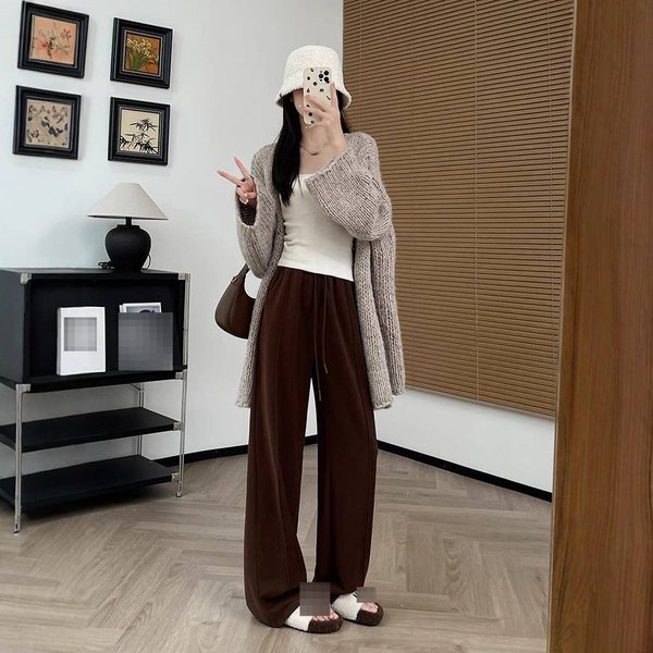 Women’s High-Waisted Fleece-Lined Pants – Stretchy Winter Trousers With Soft Wool-Like Texture, Flowy Straight & Wide Leg