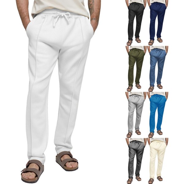 2025 Summer New European And American Men's Solid Color Sports Casual Pants Sweatpants Loose Straight Trousers