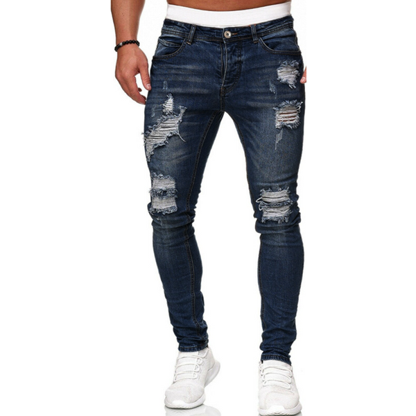 Men's Clothing New Denim Men's Pants Cross-Border Trade Break Trend Black Slim Fit Denim Small Leg Pants Men-image