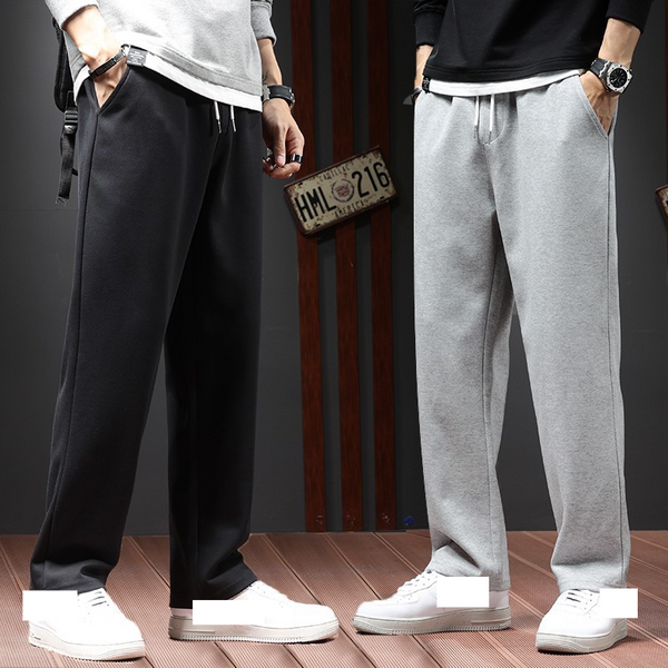 Men's Clothing Simple Gray Pants Trendy Men's Campus Straight Loose Wide-leg Pants Boys Basketball Sports Casual Nine-point Guard Pants