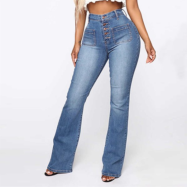 Women's Clothing Women's Jeans Button Patch Pocket Washed Trousers Jeans