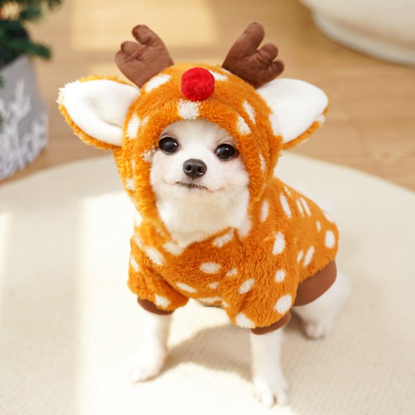 Pet Dog Cat Christmas Clothes Elk Supplies Autumn And Winter Plus Velvet Medium Sized Dog Bichon French Bulldog Corgi Transformation Clothes-image