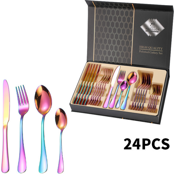 Stainless Steel Cutlery Set Creative 24 Piece Gift Box Western Steak Knife Fork And Spoon-image