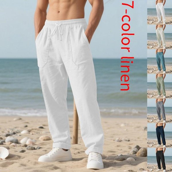Men's Linen Casual Pants - Breathable Relaxed Fit Straight Leg Beach Trousers For Comfortable Outdoor & Daily Wear-image