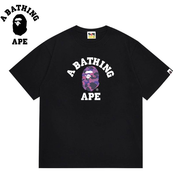 A Bathing Ape Bape-Classic Letter Combination Ape Head Print Short Sleeved T-Shirt Made Of Pure Cotton Fabric-image