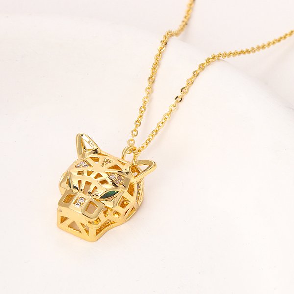 New Product Creative Geometric Empty Leopard Head Pendant Copper Plated K Real Gold Hip Hop Style Personality Niche Necklace-image