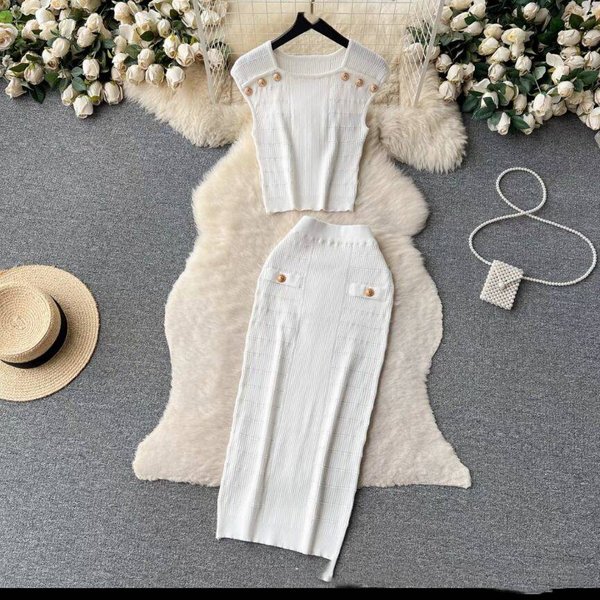 Women's Clothing sleeveless tops all match high waist skirt temperament lady style two piece suit