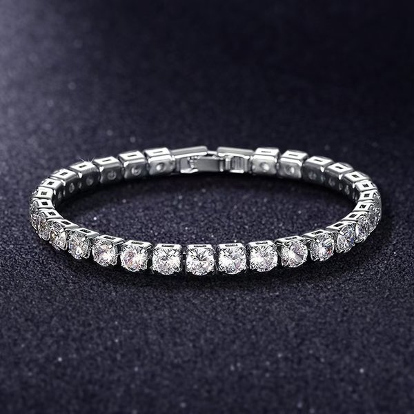 4Mm Single Row Cubic Zirconia Tennis Bracelet - Stainless Steel Hip Hop Jewelry For Men & Women, Unisex Geometric Fashion Accessory-image