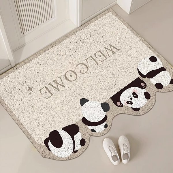Home Furniture cartoon panda home carpet silk loop wear resistant and dirt resistant foot mat porch entrance door can be cut to rub the soil mat