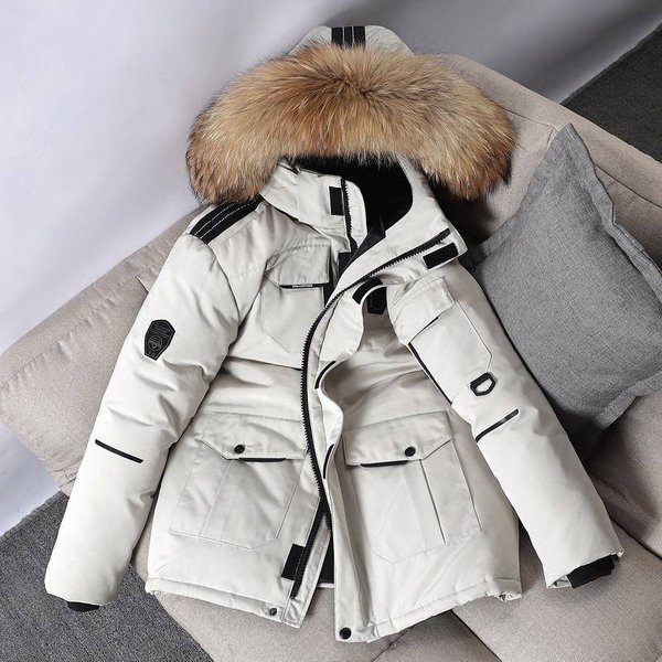 Women's Clothing Fashion Couple Down Jacket Men's Short Outdoor Thickened Hooded Printed Logo-image