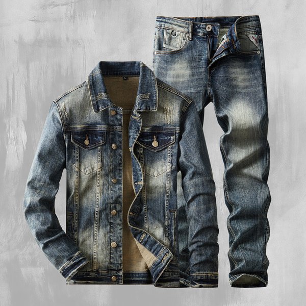 Men's Clothing Spring And Autumn Fashion Brand American Denim Jacket Classic Versatile Heavy Washed High Grade Stretch Denim Suit Men-image