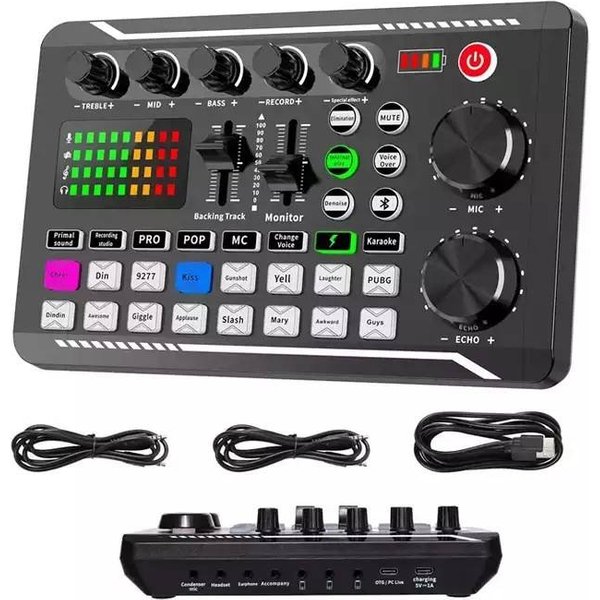 F998 Sound Card Microphone Sound Mixer Live Sound Card Mixer Board Sound Card Audio Mixing Console Amplifier-image