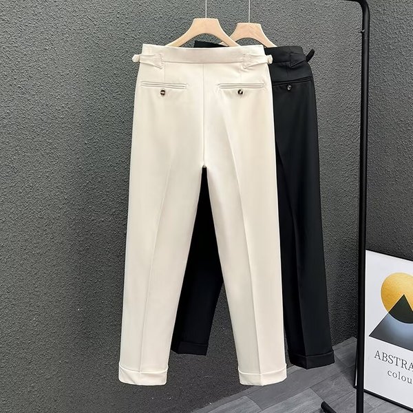 Men's Casual Straight Leg Pants - Lightweight Polyester Work Trousers With Elastic Waist, Wrinkle-Free & Breathable For Everyday Wear-image