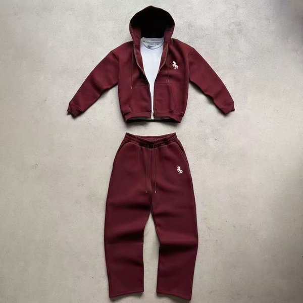 Men's Y2K Casual Wide Leg Pants Suit Hooded Sweatshirt Sweatpants Two-Piece Set Trendy Embroidered Loose Fit For Spring Autumn