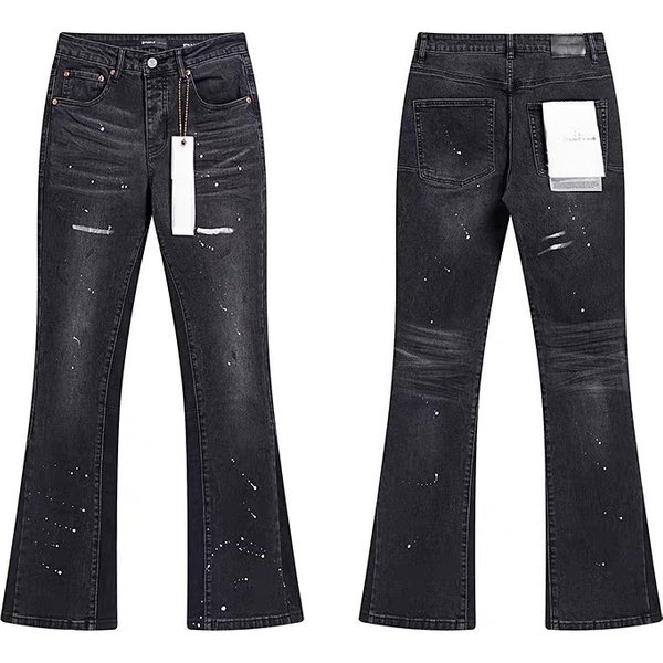 Unisex Y2K High-Waist Flared Jeans, Black-Grey Fade, White Splatter & Scratches, Breathable Summer Style