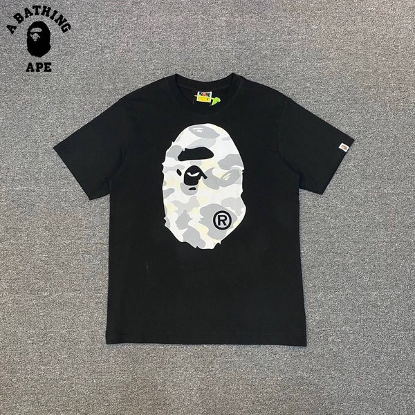A Bathing Ape Bape-Night Light Camouflage Ape Head Letter Printed Short Sleeved T-Shirt Made Of Pure Cotton Fabric-image