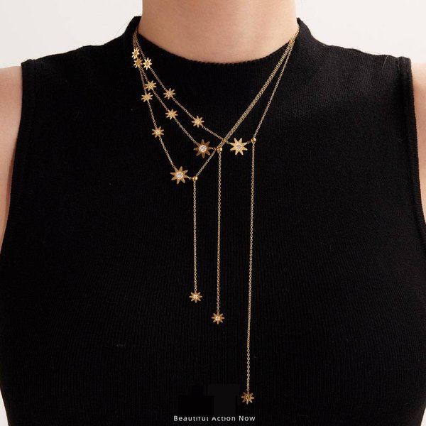 Stainless Steel Octagonal Star Pull-out Necklace With Square Sugar, Fashionable And Versatile, Multi Star Personalized Accessories