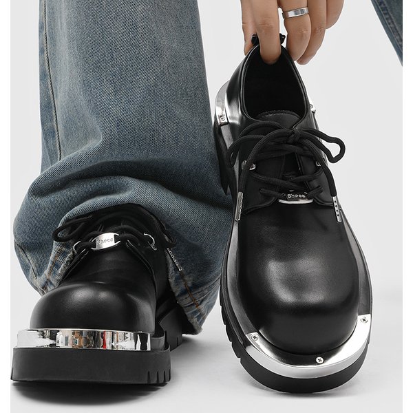 2025 Summer Best-Selling High-Top Derby Shoes - Thick Soles, Heightened, Versatile, Black Casual Business British Style Leather Shoes-image