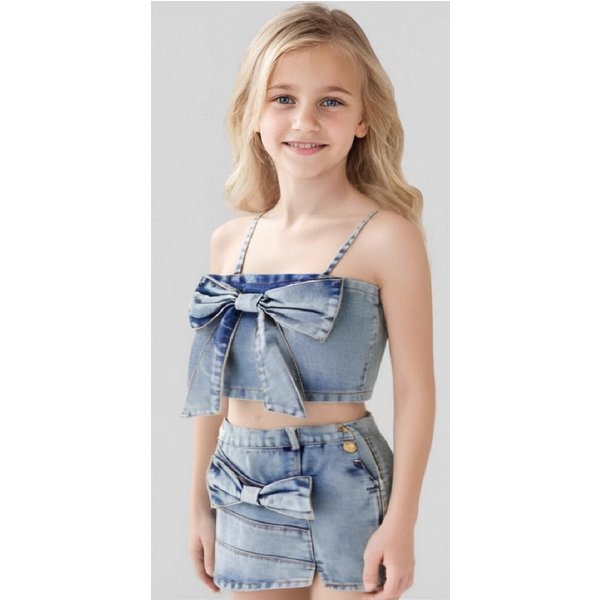 Kid's Clothing Girls Denim Suit Summer New Ins Fashion Children's Suspender Skirt 2 Piece Set-image