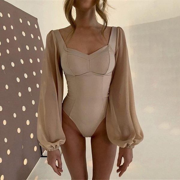Women's Spice Square Collar Base Shirt Fashion Sexy Backless Long Sleeve Onesie-image