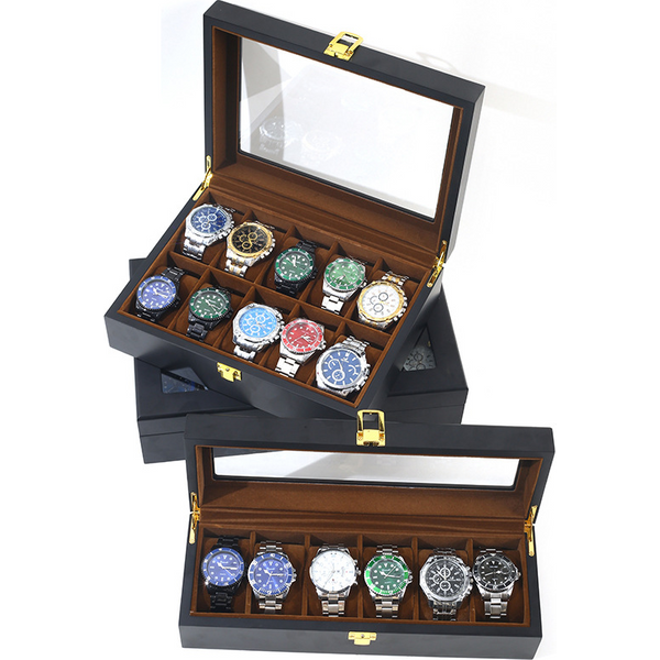 Watch Storage Box Paint Box 6-Bit 10-Bit 12-Bit Paint Jewelry Gift Box Black Wooden Watch Storage Box-image