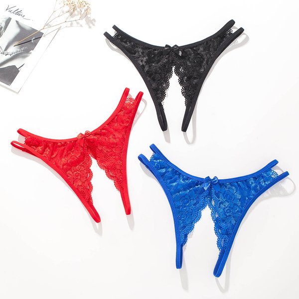 Underwear Sleepwears Sexy Transparent Temptation Lace Open Crotch Free Underwear Women T Thong Underpants Wear Briefs-image