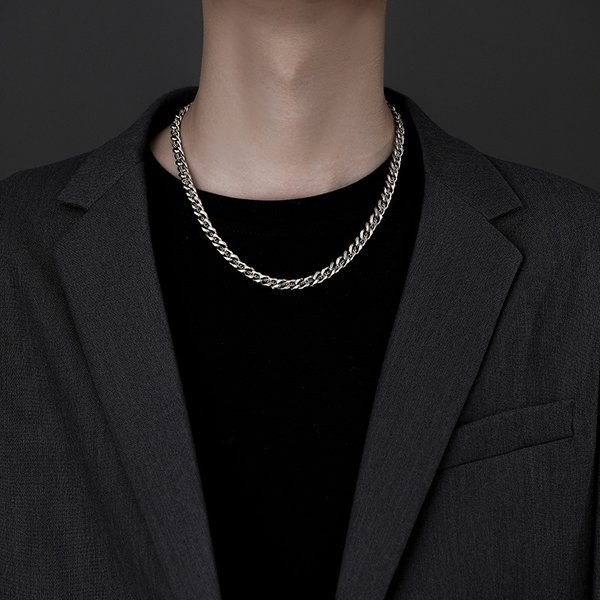 Men's Trendy Brand All Match American Clavicle Chain Accessories Sweater Chain Titanium Steel Tibetan Gold Cuban Chain Men's Necklace-image
