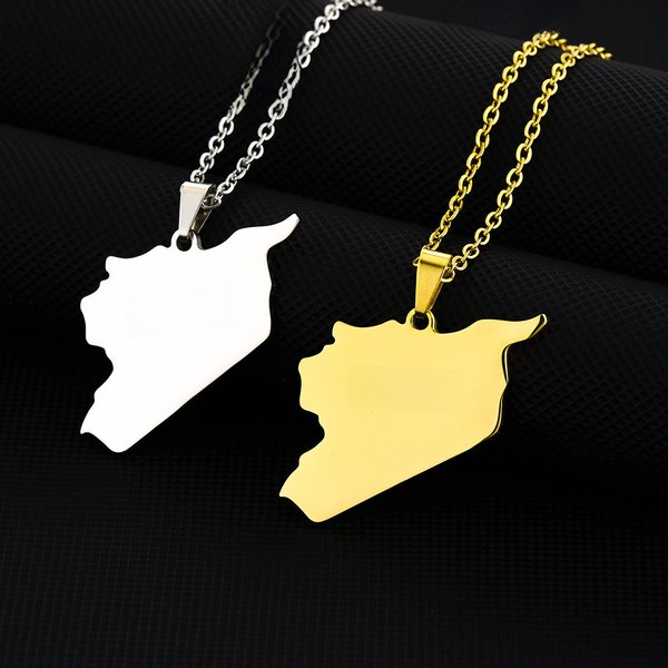 Cross-Border Europe And The United States Hot Selling Syria Map Pendant Necklace Men And Women Couple Stainless Steel Necklace Trendy Jewelry-image