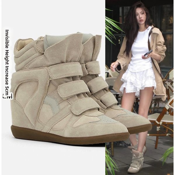 Women's High Top Casual Sports Shoes Versatile Fashion Apricot Cotton Fabric Pointed Toe