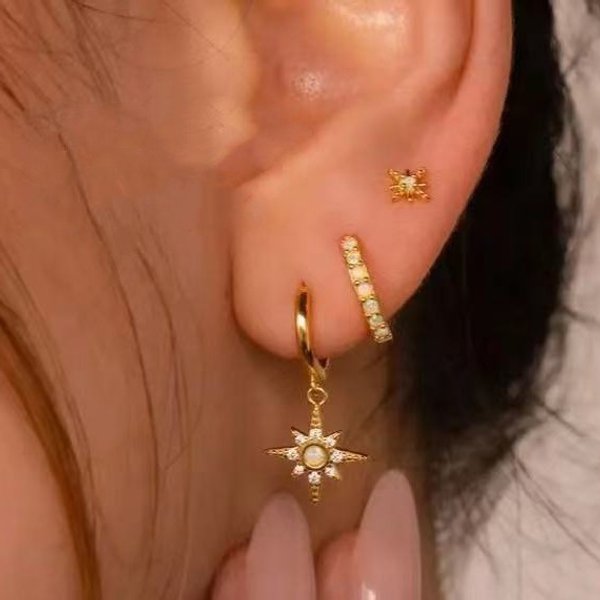 Earrings Niche Design Light Luxury Style Inlaid Zircon Eight Pointed Star High End Earrings Set-image