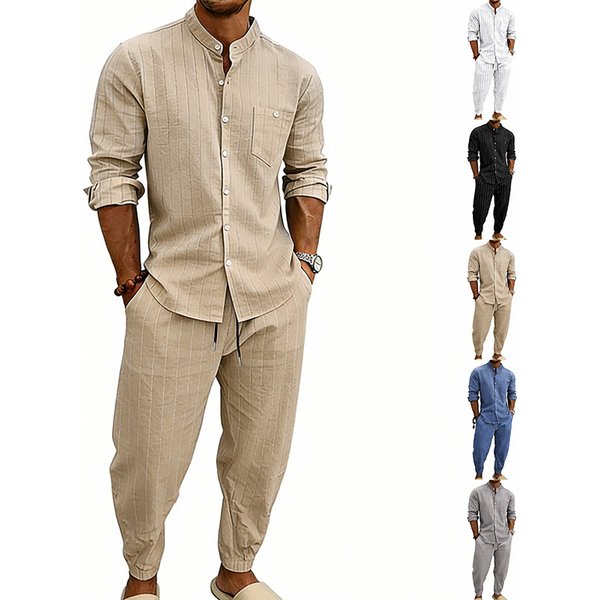 Men's Long Sleeved Linen Shirt Suit Casual Style For Spring And Summer Old Money Trousers