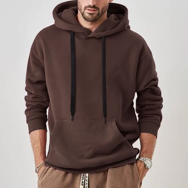 Men's Clothing Autumn And Winter Heavy 450G Plus Velvet Hooded Solid Color Sweater Loose Drawstring Hat-image